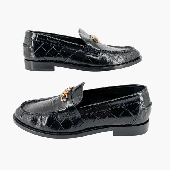 Versace Croc Embossed Medusa '95 Loafers Size 39.5 US 9.5 Black Leather Flat - Picture 7 of 15